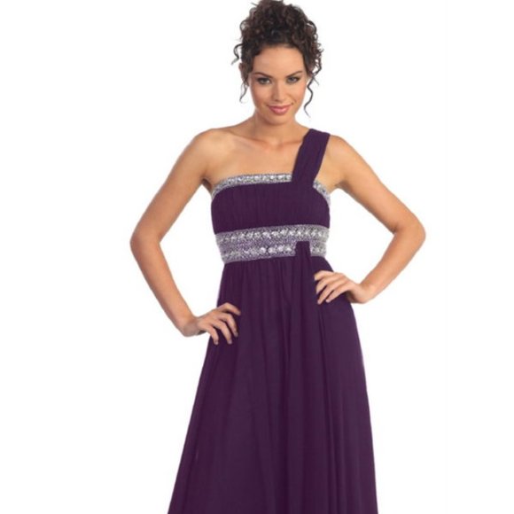 NEW LONG SLEEVELESS A-LINE CHIFFON DRESS EMBROIDERED WITH RHINESTONES GL1015